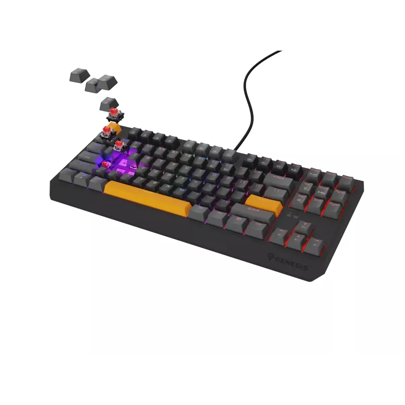 Klawiatura GENESIS Thor 230 TKL Gaming USB + RF Wireless + Bluetooth QWERTY Czarny, Szary, Pomarańczowy