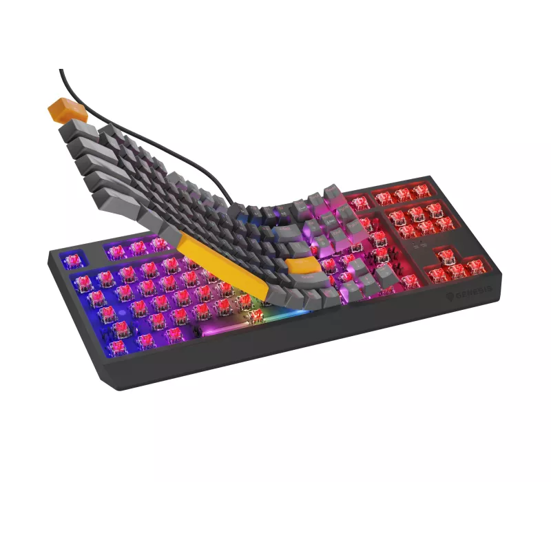 Klawiatura GENESIS Thor 230 TKL Gaming USB + RF Wireless + Bluetooth QWERTY Czarny, Szary, Pomarańczowy