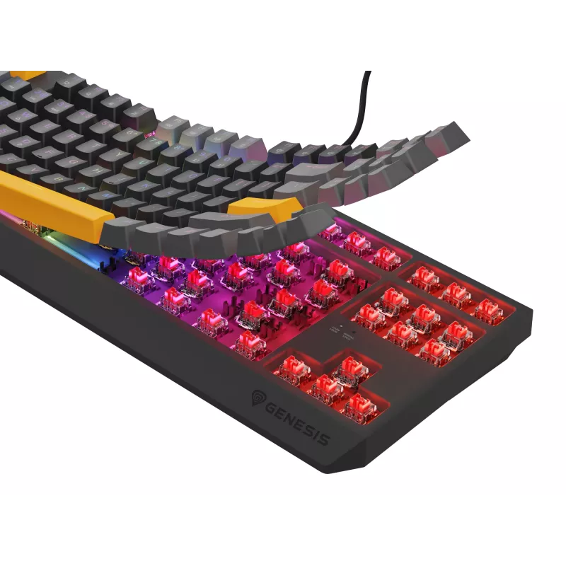 Klawiatura GENESIS Thor 230 TKL Gaming USB + RF Wireless + Bluetooth QWERTY Czarny, Szary, Pomarańczowy