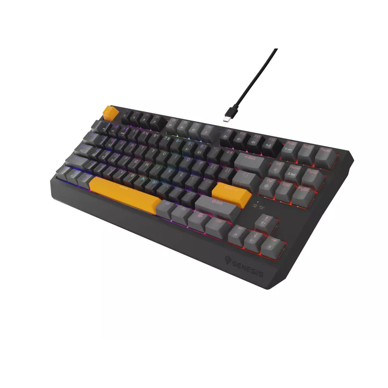 Klawiatura GENESIS Thor 230 TKL Gaming USB + RF Wireless + Bluetooth QWERTY Czarny, Szary, Pomarańczowy