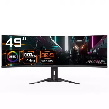 Monitor GIGABYTE 49 cali OLED CO49DQ DQHD 5120×1440 144 Hz, HDR, FreeSync, 10-bit, 2×HDMI 2.1, USB-C, VESA 100×100