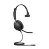 Jabra Evolve2 40 USB-C, MS Teams Mono, przewodowy, biuro/centrum obsługi telefonicznej, 20–20000 Hz, 113 g, zestaw słuchawkowy, czarny