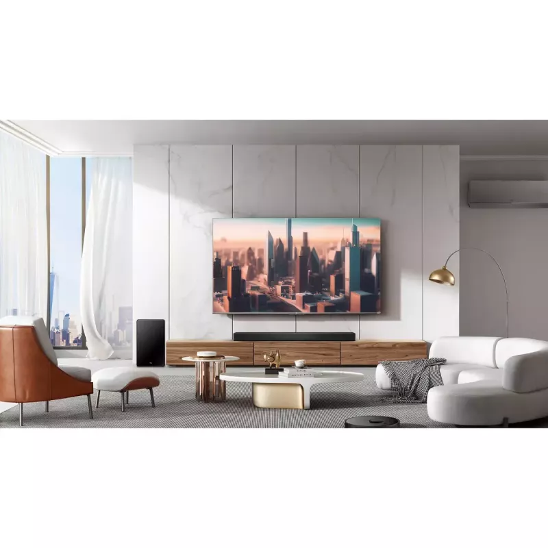Soundbar TCL Q75H 620 W, 5.1.2-kanałowy, z bezprzewodowym aktywnym subwooferem, HDMI 2.1, Bluetooth 5.3, Wi‑Fi 5, 1040×110×58 mm