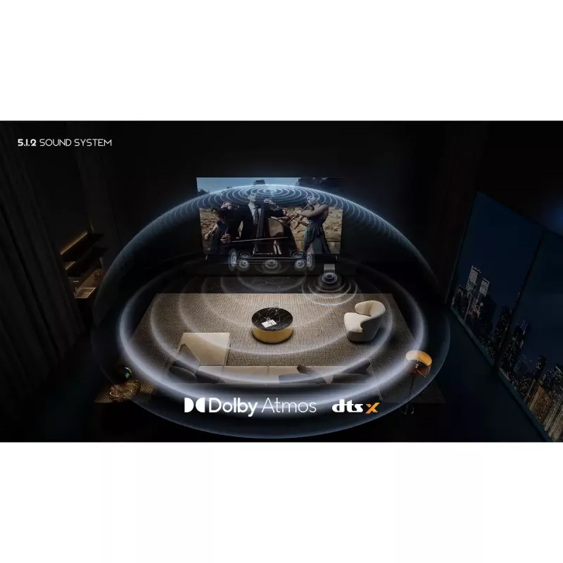 Soundbar TCL Q75H 620 W, 5.1.2-kanałowy, z bezprzewodowym aktywnym subwooferem, HDMI 2.1, Bluetooth 5.3, Wi‑Fi 5, 1040×110×58 mm