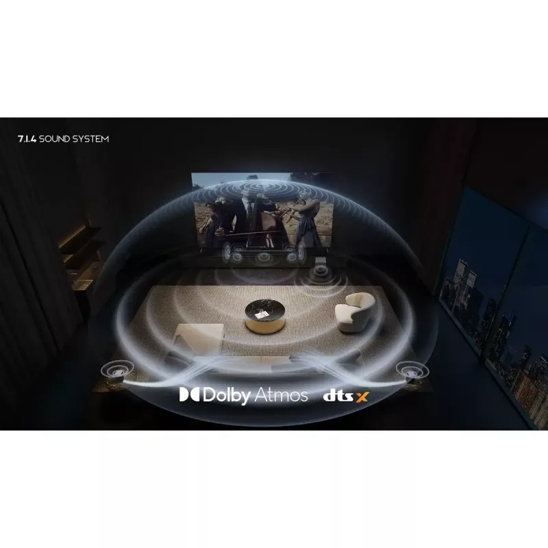 TCL Q Q85H Klasa Q 7.1.4-kanałowy soundbar z Dolby Atmos, bezprzewodowym subwooferem i bezprzewodowymi głośnikami surround
