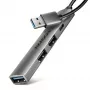 USB hub AXAGON HUE-STA — 4-port aluminium strip, 1× USB-A 5Gbps + 2× USB-A & 1× USB-C 480Mbps, USB-A host, szary