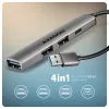 USB hub AXAGON HUE-STA — 4-port aluminium strip, 1× USB-A 5Gbps + 2× USB-A & 1× USB-C 480Mbps, USB-A host, szary