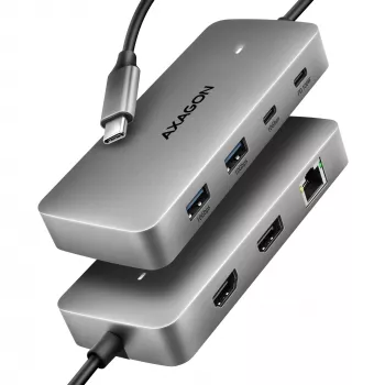 Axagon HMC-CUB83X2 USB 10Gbps hub, 2x USB-A, USB-C, HDMI i DP 4k/144Hz, RJ-45, PD 100W