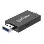 USB-A / USB-C combo Multi-Card Reader/Writer Manhattan, 5 Gb/s (USB 3.2 Gen1 aka USB 3.0), męski do gniazd microSD i SD/MMC, format Mini, SuperSpeed USB, Windows lub Mac, czarny/przezroczysty, trzyletnia gwarancja