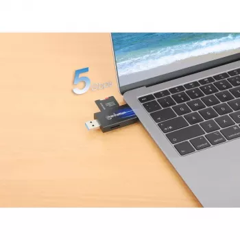 USB-A / USB-C combo Multi-Card Reader/Writer Manhattan, 5 Gb/s (USB 3.2 Gen1 aka USB 3.0), męski do gniazd microSD i SD/MMC, format Mini, SuperSpeed USB, Windows lub Mac, czarny/przezroczysty, trzyletnia gwarancja