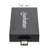 USB-A / USB-C combo Multi-Card Reader/Writer Manhattan, 5 Gb/s (USB 3.2 Gen1 aka USB 3.0), męski do gniazd microSD i SD/MMC, format Mini, SuperSpeed USB, Windows lub Mac, czarny/przezroczysty, trzyletnia gwarancja
