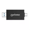 USB-A / USB-C combo Multi-Card Reader/Writer Manhattan, 5 Gb/s (USB 3.2 Gen1 aka USB 3.0), męski do gniazd microSD i SD/MMC, format Mini, SuperSpeed USB, Windows lub Mac, czarny/przezroczysty, trzyletnia gwarancja