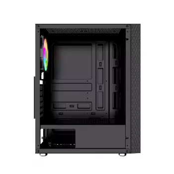 Obudowa PC GEMBIRD Fornax 2500 Midi Tower Czarna — wsparcie ATX/ITX, szkło hartowane, RGB, 3x120mm z przodu, 2 zatoki 2,5 cala