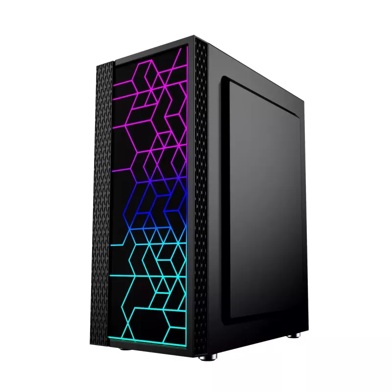 Obudowa PC GEMBIRD Fornax 2500 Midi Tower Czarna — wsparcie ATX/ITX, szkło hartowane, RGB, 3x120mm z przodu, 2 zatoki 2,5 cala
