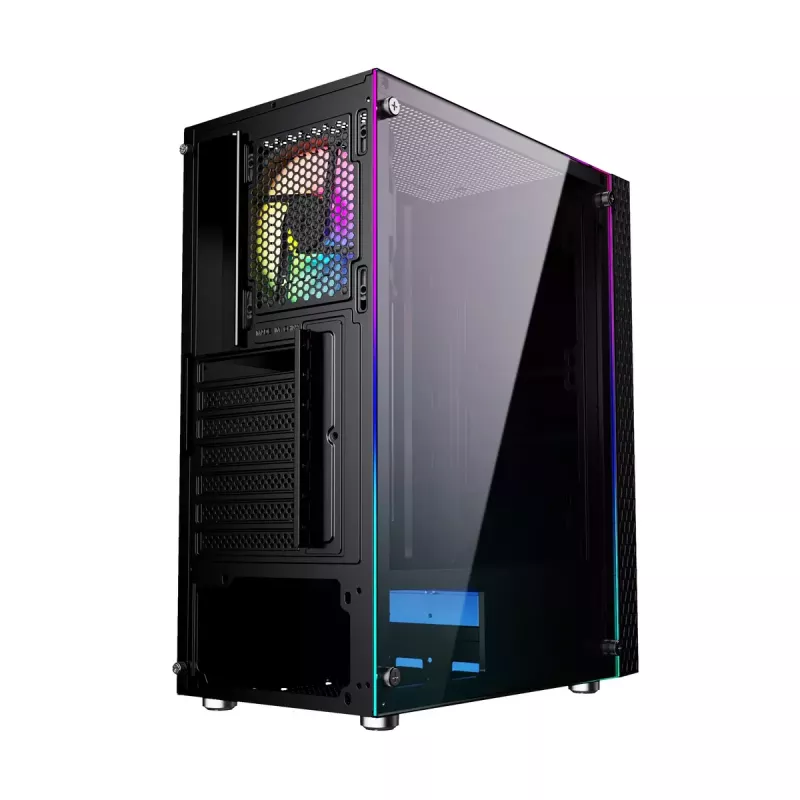Obudowa PC GEMBIRD Fornax 2500 Midi Tower Czarna — wsparcie ATX/ITX, szkło hartowane, RGB, 3x120mm z przodu, 2 zatoki 2,5 cala