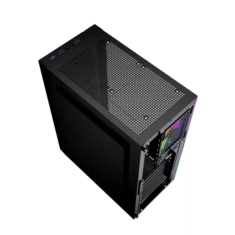 Obudowa PC GEMBIRD Fornax 2500 Midi Tower Czarna — wsparcie ATX/ITX, szkło hartowane, RGB, 3x120mm z przodu, 2 zatoki 2,5 cala