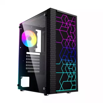 Obudowa PC GEMBIRD Fornax 2500 Midi Tower Czarna — wsparcie ATX/ITX, szkło hartowane, RGB, 3x120mm z przodu, 2 zatoki 2,5 cala