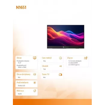Monitor Neovo N1651 15 cali OLED 4K USB-C mHDMI 400n