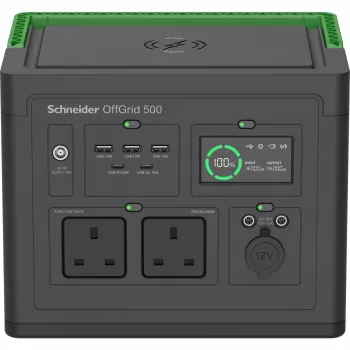 APC SE OffGrid Przenośna stacja zasilania 500 - bateria Li-Ion, LCD, 2x gniazda UK, 3x USB-A, 2x USB-C, 3x 12V, ładowarka bezprzewodowa