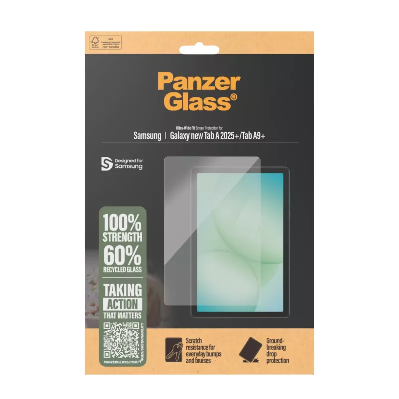 Hartowane szkło ochronne PanzerGlass do Samsung Galaxy Tab A11+ / Tab A9+ — Ultra-Wide Fit, PET, przezroczysty
