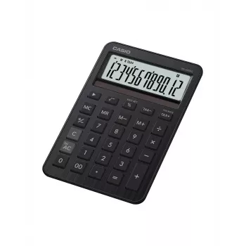 Kalkulator biurkowy CASIO MS-200DQ – podstawowy, 12-cyfrowy, bateryjno-słoneczny, funkcje podatkowe i zysku, czarny