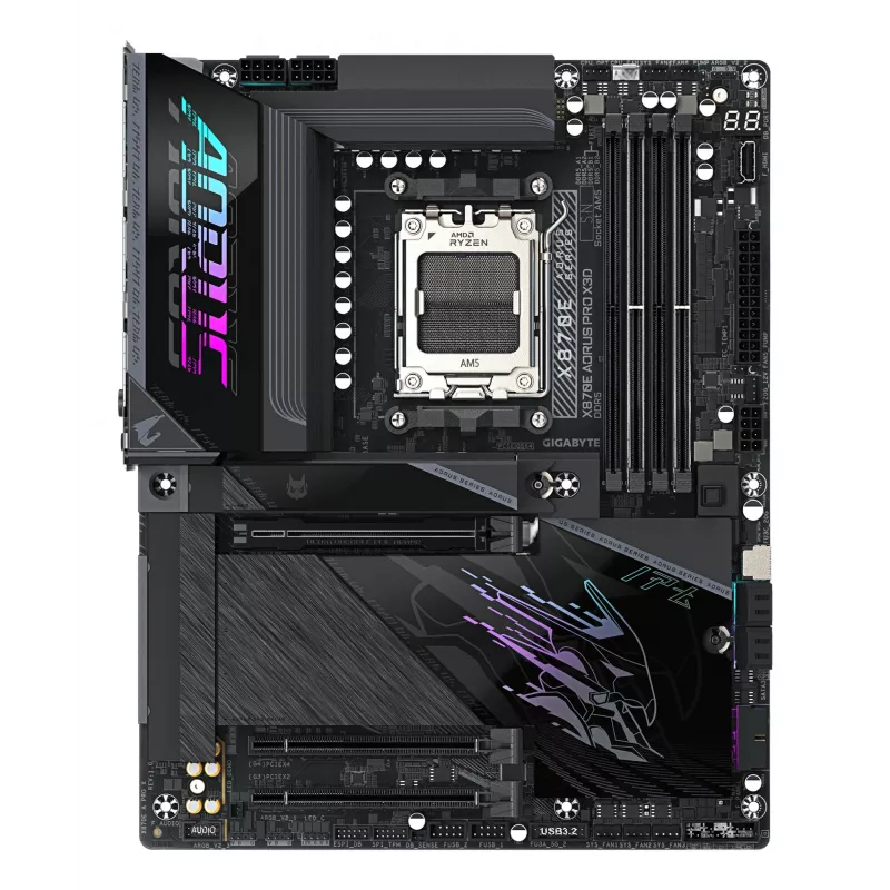 Płyta główna GIGABYTE X870E AORUS PRO X3D ATX — AMD Socket AM5, 18+2+2 VRM, DDR5 do 9000 Hz (OC), 2×PCIe5 + 2×PCIe4, Wi‑Fi 7, 5GbE, USB4