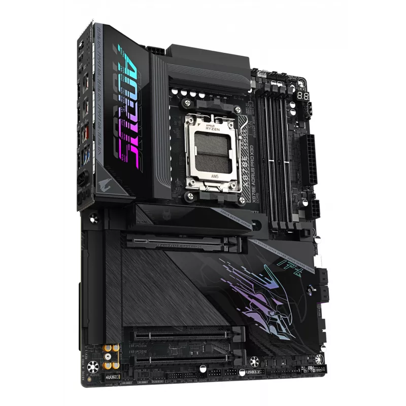 Płyta główna GIGABYTE X870E AORUS PRO X3D ATX — AMD Socket AM5, 18+2+2 VRM, DDR5 do 9000 Hz (OC), 2×PCIe5 + 2×PCIe4, Wi‑Fi 7, 5GbE, USB4
