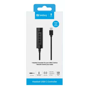 Zestaw słuchawkowy Sandberg USB-C Controller, 1,5 m, kontroler, 25 g, czarny