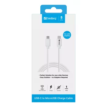 Kabel ładujący Sandberg USB-C > MicroUSB 1 m, 1 m, USB C, Micro-USB B, biały