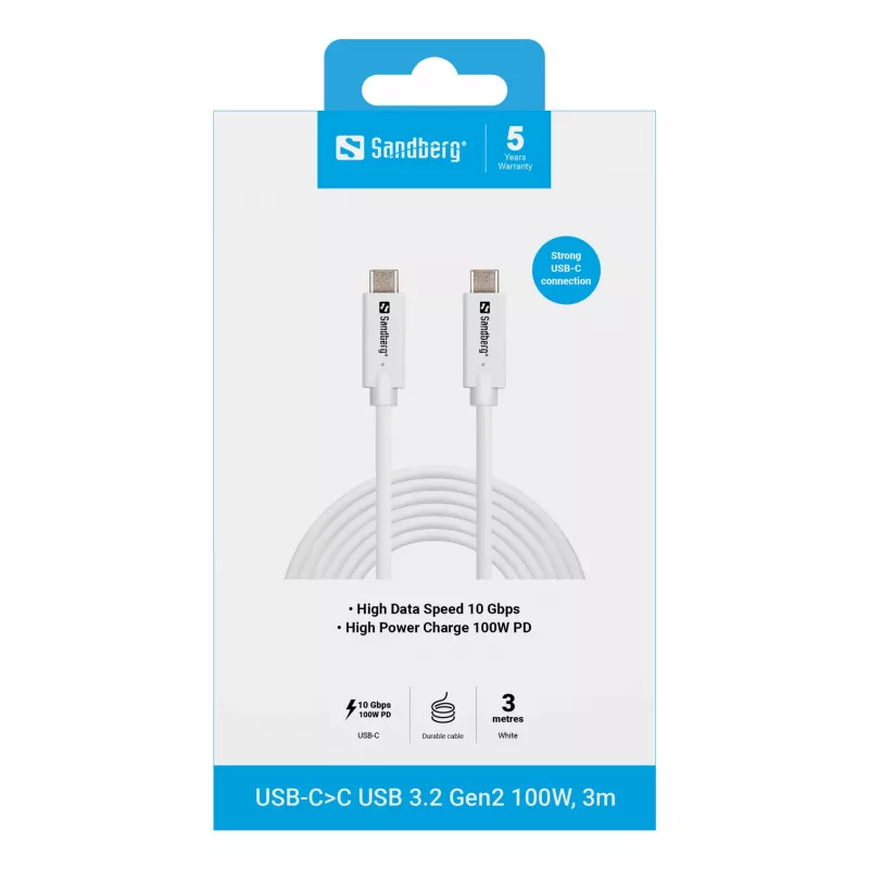 Sandberg USB-C>C USB 3.2 Gen2 100W, 3m