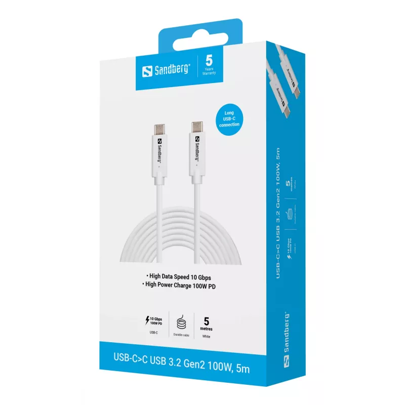 Kabel Sandberg USB-C>C USB 3.2 Gen2 100W, 5m