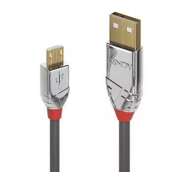 Lindy 1m USB 2.0 Type A to Micro-B kabel, Cromo Line, 1 m, USB A, Micro-USB B, USB 2.0, 0.48 Gbit/s, Szary