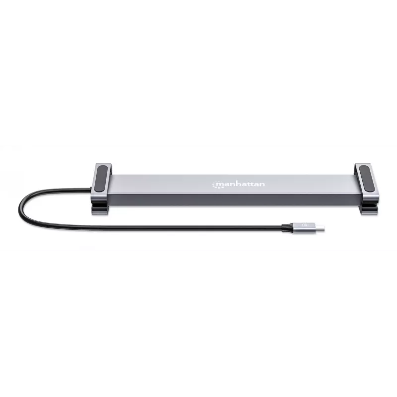 Manhattan Stacja dokująca/hub USB-C z czytnikiem kart i MST, porty (x7): Ethernet, HDMI (x2 4k@60Hz), USB-A (x3) i USB-C, z Power Delivery (PD) 100W - wymaga zewnętrznej ładowarki USB-C (nie dołączonej). Zasilana przez USB (nie wymaga zewnętrznego zasilacza), gdy PD nie jest używane