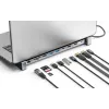 Manhattan Stacja dokująca/hub USB-C z czytnikiem kart i MST, porty (x7): Ethernet, HDMI (x2 4k@60Hz), USB-A (x3) i USB-C, z Power Delivery (PD) 100W - wymaga zewnętrznej ładowarki USB-C (nie dołączonej). Zasilana przez USB (nie wymaga zewnętrznego zasilacza), gdy PD nie jest używane