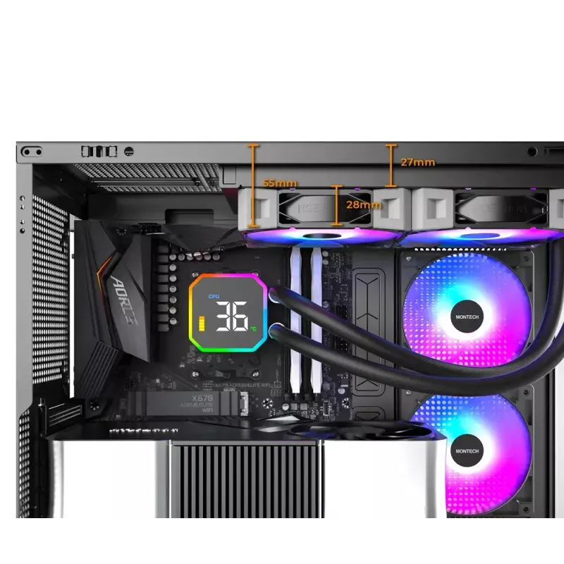 Montech HyperFlow Digital 240 Chłodzenie procesora All-in-one chłodnica cieczy 12 cm Biały 1 szt.