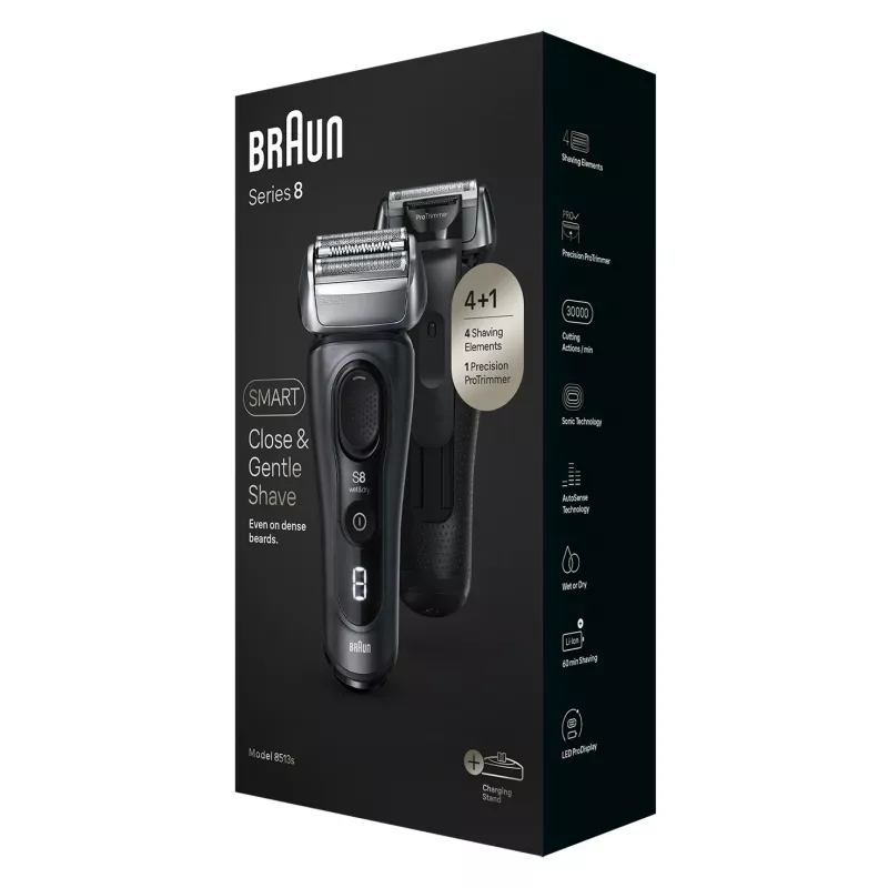 Braun Series 8 8513s golarka trymująca na mokro i sucho ze stacją ładującą i etui podróżnym, fjord szary