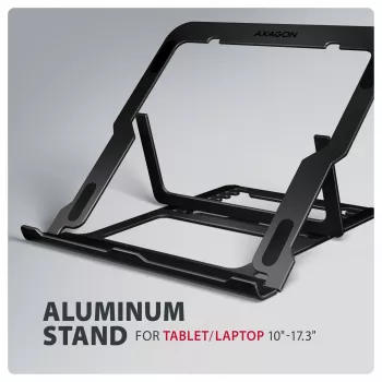 Axagon STND-LAB Aluminiowa podstawa pod laptop 10 inch–17,3 inch. Osiem regulowanych wysokości i kątów nachylenia. Wersja czarna.