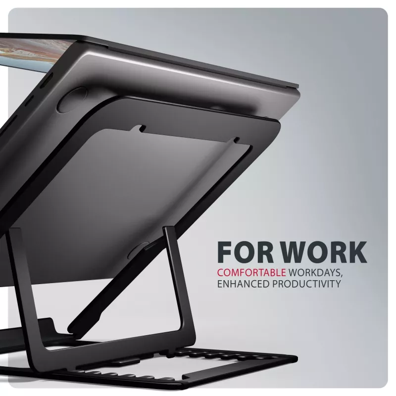 Axagon STND-LAB Aluminiowa podstawa pod laptop 10 inch–17,3 inch. Osiem regulowanych wysokości i kątów nachylenia. Wersja czarna.