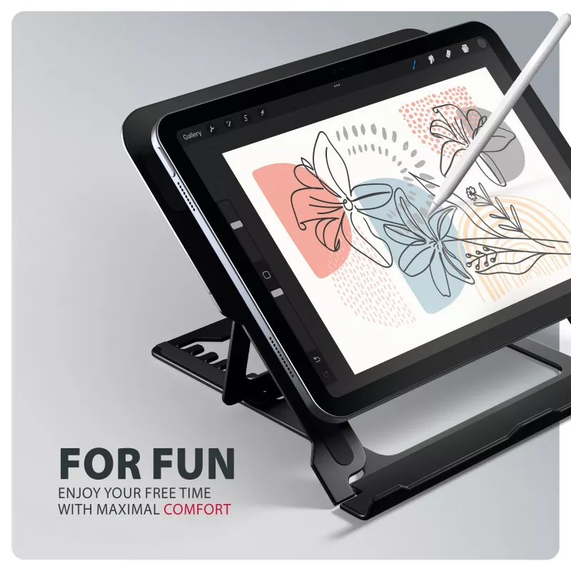 Axagon STND-LAB Aluminiowa podstawa pod laptop 10 inch–17,3 inch. Osiem regulowanych wysokości i kątów nachylenia. Wersja czarna.