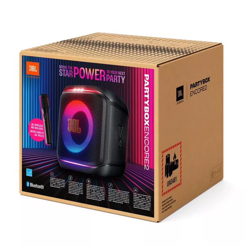 Przenośny głośnik mono JBL Encore 2 Mono Czarny — 100 W, odporny na zachlapania, Bluetooth i przewodowy