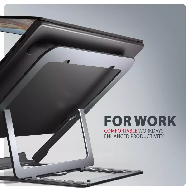 Axagon STND-LAG Stojak aluminiowy na laptopa 10 inch–17,3 inch. Osiem stopni regulacji wysokości i kąta. Wersja szara.