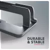 Stojak Axagon STND-VG Aluminium do pionowego wsuwania laptopów 10 inch–17.3 inch. Regulowana szerokość szczeliny 9,5–25,5 mm. Wersja szara.