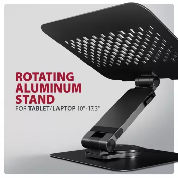 Stojak na laptopa AXAGON STND-LRB — aluminium, obrót 360°, na 10–17,3 cala, regulowana wysokość do 26 cm, pochylenie 0–180°, czarny