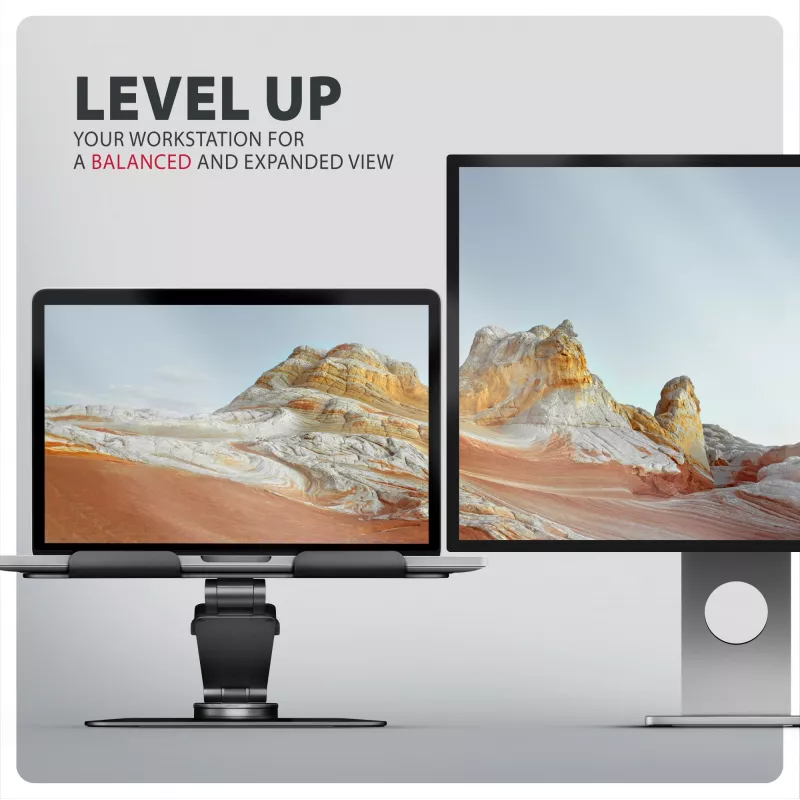 Stojak na laptopa AXAGON STND-LRB — aluminium, obrót 360°, na 10–17,3 cala, regulowana wysokość do 26 cm, pochylenie 0–180°, czarny