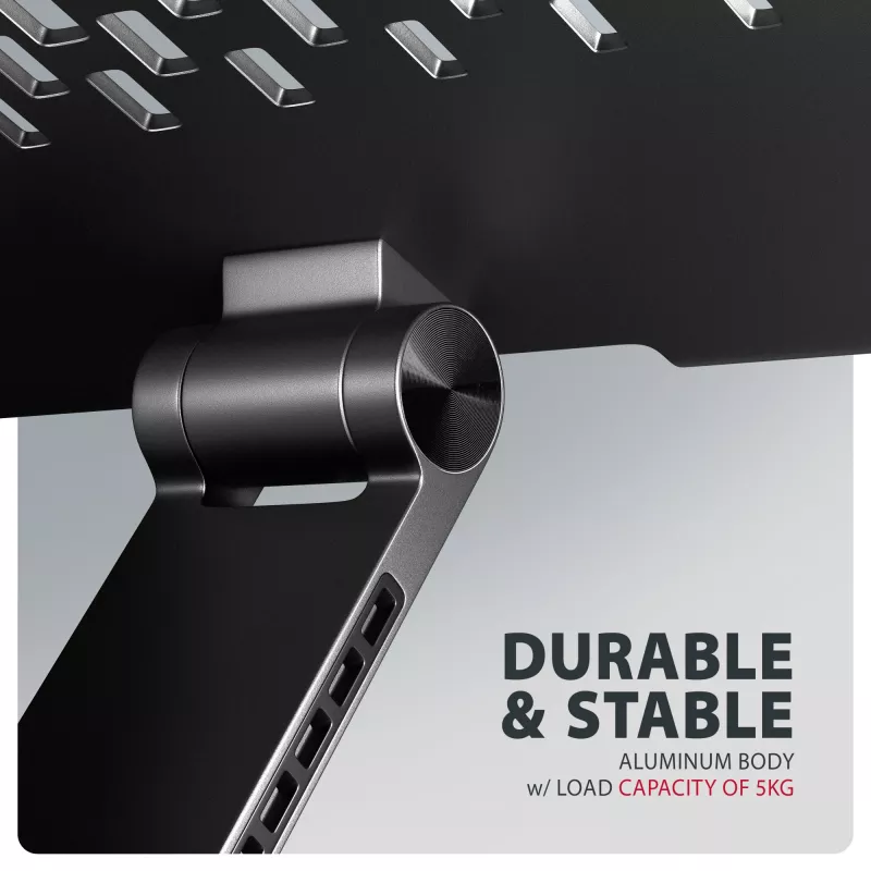 Stojak na laptopa AXAGON STND-LRB — aluminium, obrót 360°, na 10–17,3 cala, regulowana wysokość do 26 cm, pochylenie 0–180°, czarny