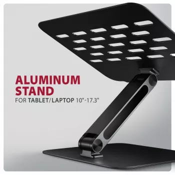 Stojak na laptopa i tablet AXAGON STND-LQB dla 10 cali–17,3 cala, aluminium, czarny, regulowana wysokość 0–20,5 cm i nachylenie 0–180°