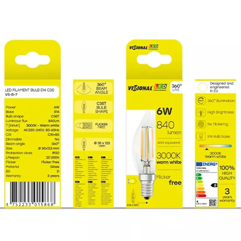 Żarówka LED VISIONAL VS-B-7 6W, 840 lm, 3000K