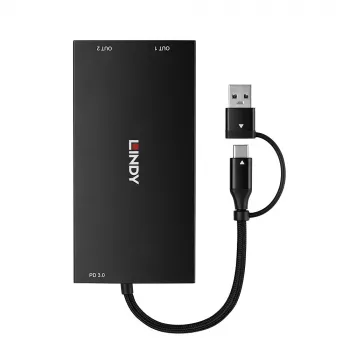 Lindy 43430 adapter kabla wideo 0,11 m USB Type-C 2 x HDMI Czarny