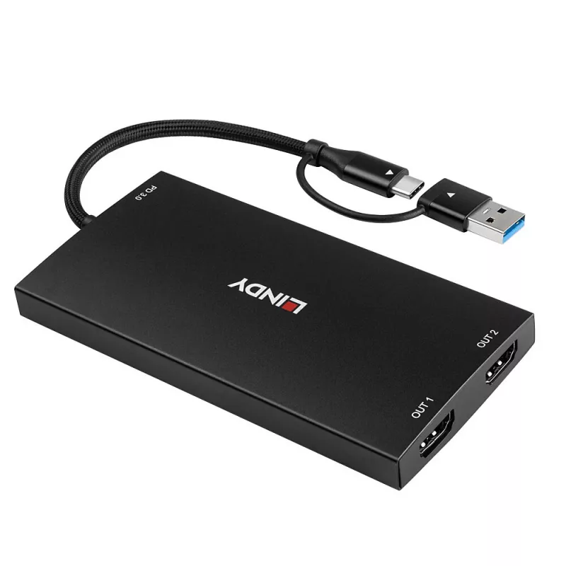 Lindy 43430 adapter kabla wideo 0,11 m USB Type-C 2 x HDMI Czarny
