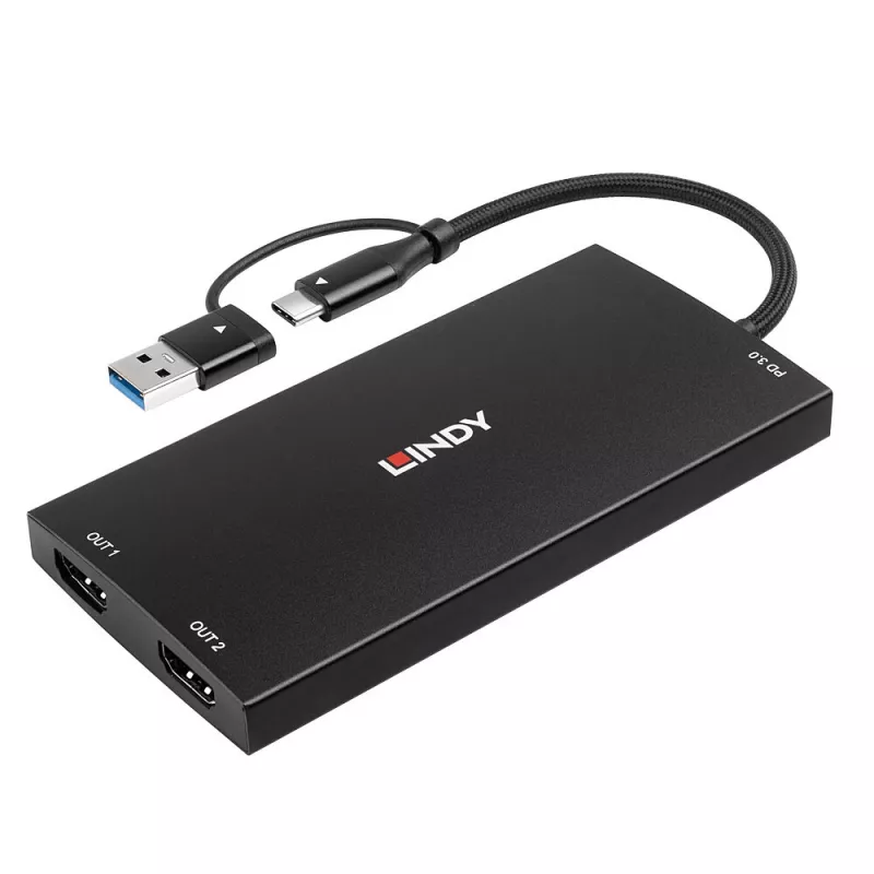 Lindy 43430 adapter kabla wideo 0,11 m USB Type-C 2 x HDMI Czarny